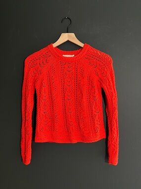 Sézane La Maille Red Openwork Knit Cropped Sweater XXS